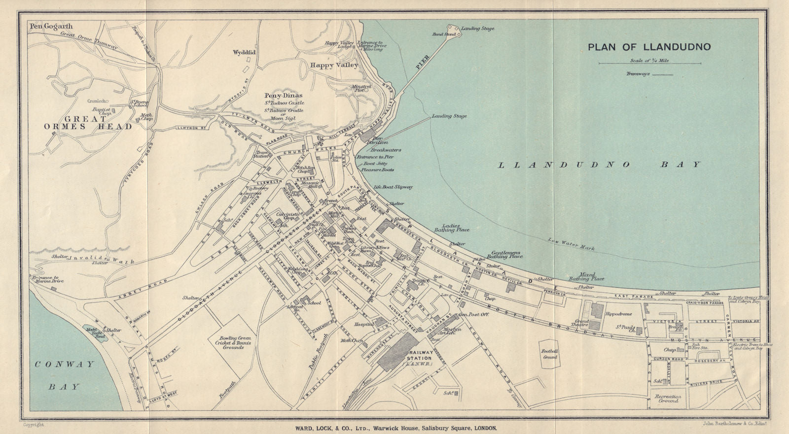 LLANDUDNO vintage town/city plan. Wales. WARD LOCK 1913 old antique map chart